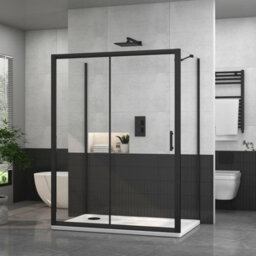 Royal Bathrooms Milan 1500 X 700mm Matt Black 3-Sided Sliding Door Shower Enclosure Rectangular With Side Panels 6mm Glass Screen - thumbnail 3