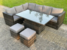 Fimous Dark Mixed Grey Pe Rattan Garden Furniture Corner Sofa Set Adjustable Rising Lifting Dining Or Coffee Table  Set 8 Seats - thumbnail 3