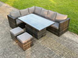 Fimous Dark Mixed Grey Pe Rattan Garden Furniture Corner Sofa Set Adjustable Rising Lifting Dining Or Coffee Table  Set 8 Seats - thumbnail 4