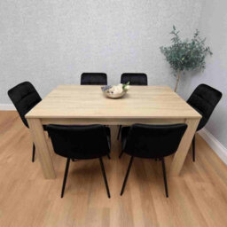Kosy Koala Oak Effect Dining Table Set With 6 Black Velvet Chairs Dining Room Furniture - thumbnail 1