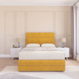 "Sloomy 4Ft6 Monaco Divan Bed Base Mustard Plush ,4 Drawers, 12"" Footboard & 26"" Struts Headboard - Double" - thumbnail 2