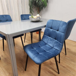 Kosy Koala Modern Rectangle Grey Glass Dining Table Set With 4 Blue Velvet Chairs Dining Room Furniture - thumbnail 9