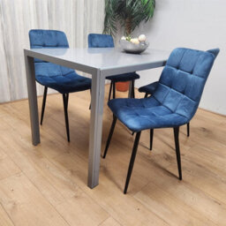 Kosy Koala Modern Rectangle Grey Glass Dining Table Set With 4 Blue Velvet Chairs Dining Room Furniture - thumbnail 3