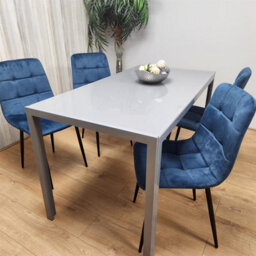 Kosy Koala Modern Rectangle Grey Glass Dining Table Set With 4 Blue Velvet Chairs Dining Room Furniture - thumbnail 6