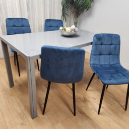 Kosy Koala Modern Rectangle Grey Glass Dining Table Set With 4 Blue Velvet Chairs Dining Room Furniture - thumbnail 5