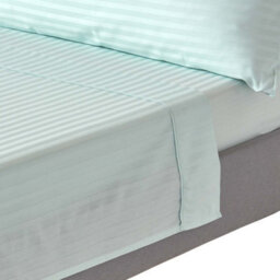 Homescapes Blue Egyptian Cotton Satin Stripe Flat Sheet 330 Tc, Single - thumbnail 1