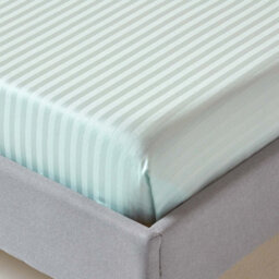 Homescapes Blue Egyptian Cotton Satin Stripe Flat Sheet 330 Tc, Single - thumbnail 2