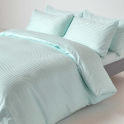 Homescapes Blue Egyptian Cotton Satin Stripe Flat Sheet 330 Tc, Single - thumbnail 3