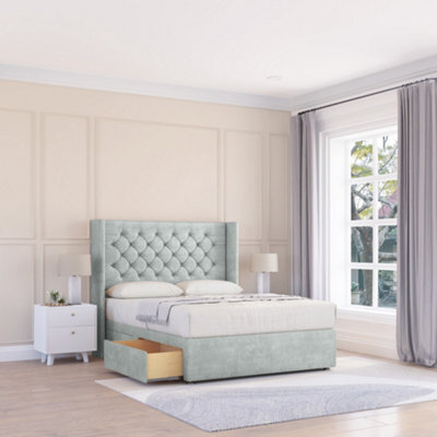 "Sloomy 5Ft Dior Naples Silver Memory Foam Bed Set With No Drawers Mattress & 54"" Wingback Headboard - King" - image 1