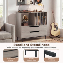 Gainoom Grey Record Player Stand Mid Century Turntable Stand Record Storage Cabinet - thumbnail 9
