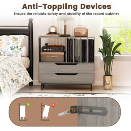 Gainoom Grey Record Player Stand Mid Century Turntable Stand Record Storage Cabinet - thumbnail 8
