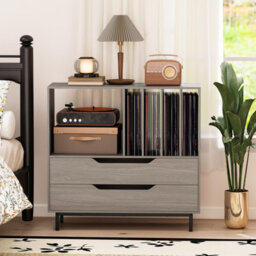 Gainoom Grey Record Player Stand Mid Century Turntable Stand Record Storage Cabinet - thumbnail 6