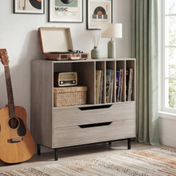 Gainoom Grey Record Player Stand Mid Century Turntable Stand Record Storage Cabinet - thumbnail 3