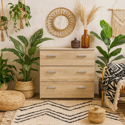Wyld Haus Berlin Light Oak Effect 3-Drawer Chest - Compact Matt Finish