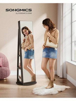 Songmics 6 Leds Mirror Jewellery Cabinet, Swivel Jewellery Storage Organiser, Free-Standing Frameless Full-Length Mirror - image 1