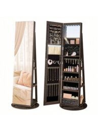 Songmics 6 Leds Mirror Jewellery Cabinet, Swivel Jewellery Storage Organiser, Free-Standing Frameless Full-Length Mirror - thumbnail 7