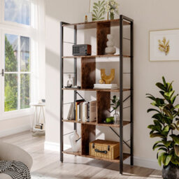 Thehotsale 5 Tier Bookcase Display Rack Bookshelf Industrial Standing Book Storage Organizer - thumbnail 2