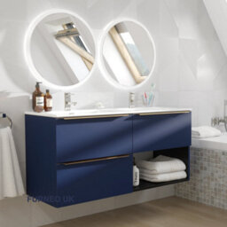 Furneo Bathroom Vanity Unit Floating Storage Basin Blueberry Matt 3-Drawer 120Cm With Gold Handle - thumbnail 1
