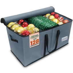 Pelle & Sol Christmas Bauble Storage Box, Grey - 128 Ornament Capacity With Padded Dividers, Zipped Lid And Carry Handles - thumbnail 7