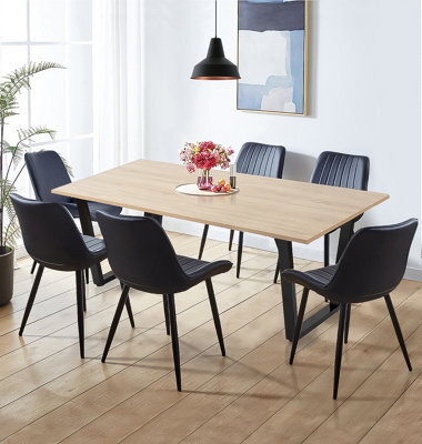 Hallowood Furniture Dudley Dinning Table 1.5M With 6 Black Bonded Leather Chairs - image 1
