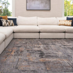 Loomed Abstract Design Cotton Chenille Rug Grey Gold Machine Washable 240Cm X 330Cm - thumbnail 1