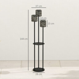 Outsunny 3-Light Solar Rattan Floor Lamp With Shelf, Auto On/off, Grey - thumbnail 3