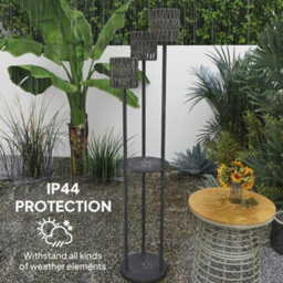 Outsunny 3-Light Solar Rattan Floor Lamp With Shelf, Auto On/off, Grey - thumbnail 8