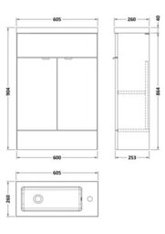 Hudson Reed Fusion Floor Standing 2 Door Vanity Unit & Polymarble Basin Compact, Bathroom Sink Vanity Unit, 600mm - thumbnail 6