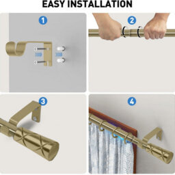 Ameha Cylinder Design Curtains Pole Antique Brass (120-210 Cm, 48 Inches To 84 Inches)Extendable Stylish Durable Metal Curtain Rod - thumbnail 2