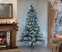Shatchi 7Ft Pre-Lit Snow Flocked Artificial Christmas Tree Lapland With Cool White Led Lights Snowy Bushy Hinged Branches - thumbnail 5