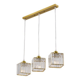 Thehotsale 3-Light Gold Height Adjustable Crystal Rectangular Lampshades Ceiling Pendant Light Chandelier - thumbnail 1