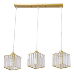 Thehotsale 3-Light Gold Height Adjustable Crystal Rectangular Lampshades Ceiling Pendant Light Chandelier - thumbnail 2