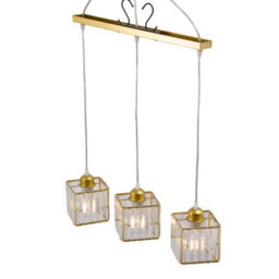 Thehotsale 3-Light Gold Height Adjustable Crystal Rectangular Lampshades Ceiling Pendant Light Chandelier - thumbnail 7