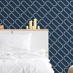 Muriva Navy Blue White Linear Curve Wavey Lines Minimalist Feature Wallpaper - thumbnail 5