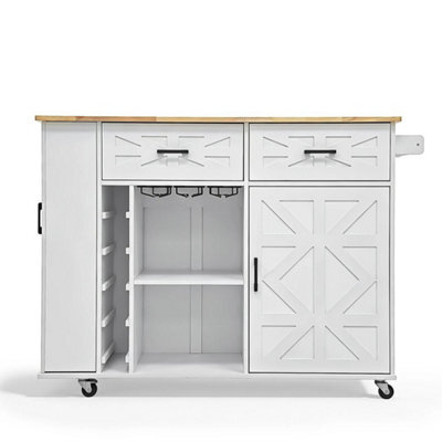 Kitchen Island With Side Storage Rack Mobile Kitchen Trolley Cart W/ Cabinet - image 1