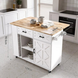 Kitchen Island With Side Storage Rack Mobile Kitchen Trolley Cart W/ Cabinet - thumbnail 2