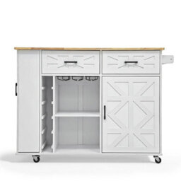 Kitchen Island With Side Storage Rack Mobile Kitchen Trolley Cart W/ Cabinet - thumbnail 1