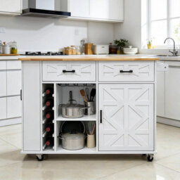 Kitchen Island With Side Storage Rack Mobile Kitchen Trolley Cart W/ Cabinet - thumbnail 6