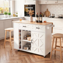 Kitchen Island With Side Storage Rack Mobile Kitchen Trolley Cart W/ Cabinet - thumbnail 5