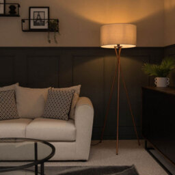 Valuelights Camden Copper Tripod Floor Lamp With Grey Drum Shade And Bulb - thumbnail 5