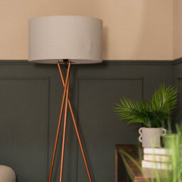 Valuelights Camden Copper Tripod Floor Lamp With Grey Drum Shade And Bulb - thumbnail 4