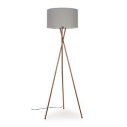 Valuelights Camden Copper Tripod Floor Lamp With Grey Drum Shade And Bulb