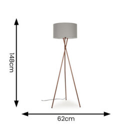 Valuelights Camden Copper Tripod Floor Lamp With Grey Drum Shade And Bulb - thumbnail 6