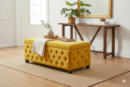 100Cm Empire Ottoman Storage Box - Mustard Gold Plush Velvet Chesterfield Upholstered Coffee Table - thumbnail 3
