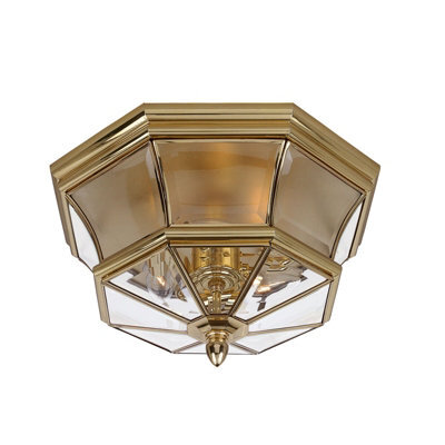 Elegant Outdoor Ip44 3 Bulb Flush Light With Polished Brass Finish