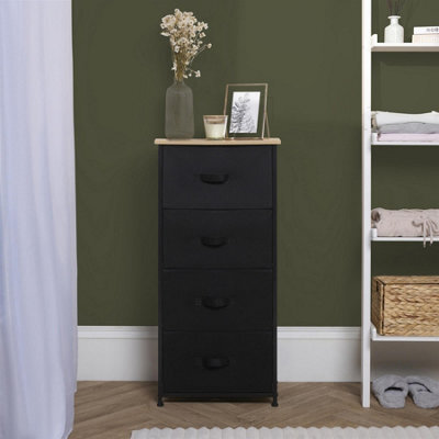 OHS Fabric Cabinet Bedside 4 Drawers Storage Unit Clothes Home Organiser, Black - image 1