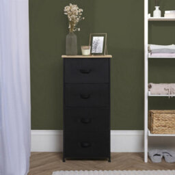 OHS Fabric Cabinet Bedside 4 Drawers Storage Unit Clothes Home Organiser, Black - thumbnail 1