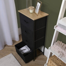 OHS Fabric Cabinet Bedside 4 Drawers Storage Unit Clothes Home Organiser, Black - thumbnail 2
