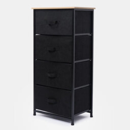 OHS Fabric Cabinet Bedside 4 Drawers Storage Unit Clothes Home Organiser, Black - thumbnail 6