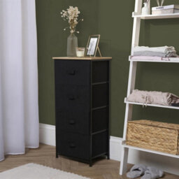 OHS Fabric Cabinet Bedside 4 Drawers Storage Unit Clothes Home Organiser, Black - thumbnail 3